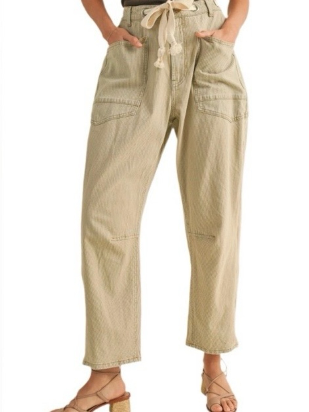 Miou Muse Cotton Blue/Cream Striped Barrel Pant NWT ‘Free People Moxy Dupe’ MED